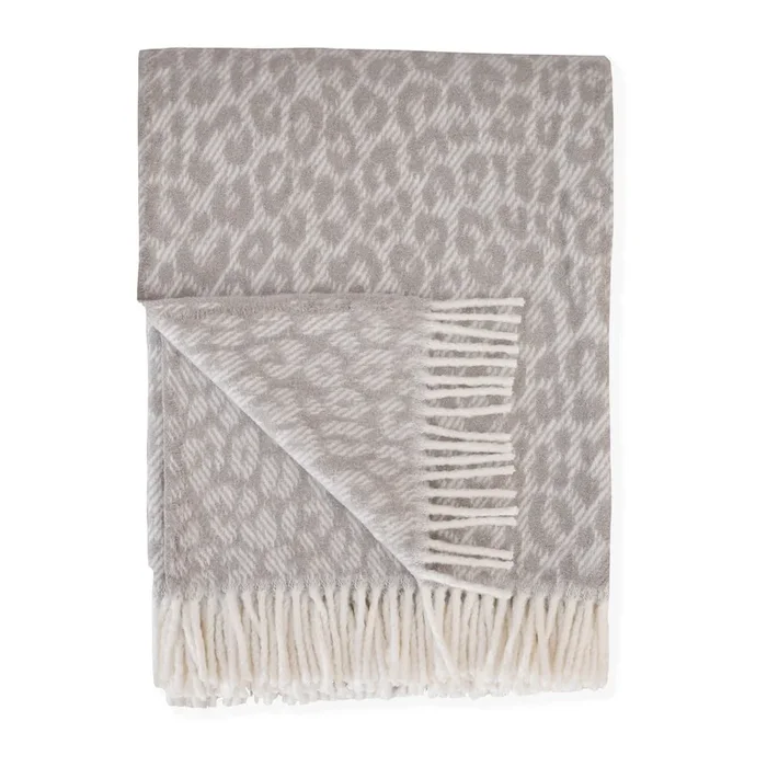 Coperta Leopard In misto cotone, grigio chiaro, 140×180 cm