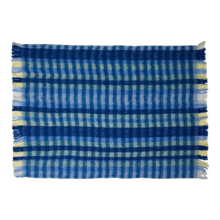 Coperta Loom In misto lana, blu, 140×200 cm
