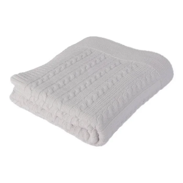Coperta per bambini Lavorata a maglia, bianca, 90×90 cm