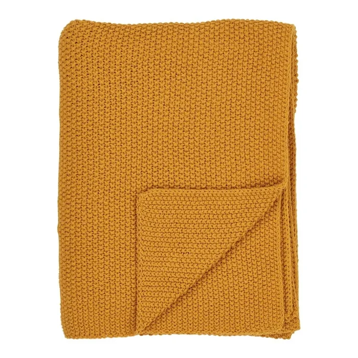 Coperta Santos Lavorata a maglia, in cotone riciclato, gialla, 130×170 cm
