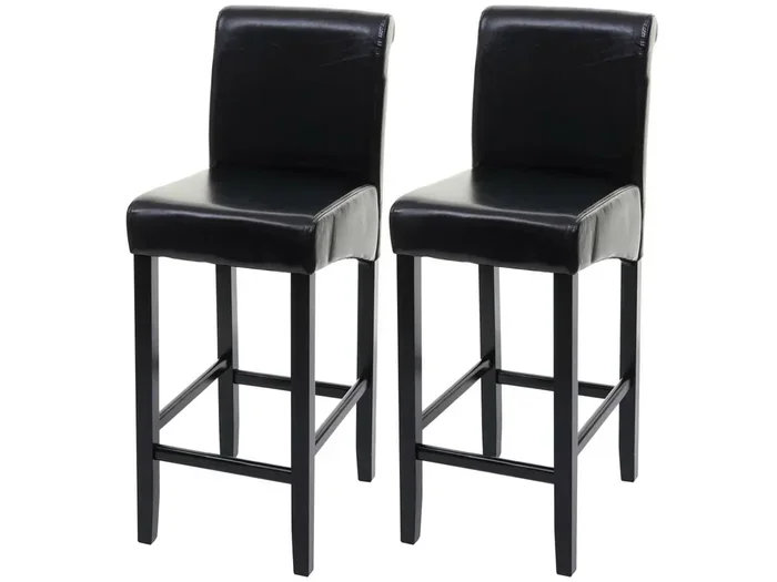 Coppia sgabelli alti bar lounge elegante MCW-C33 legno pelle 105x39x53cm nero piedi scuri