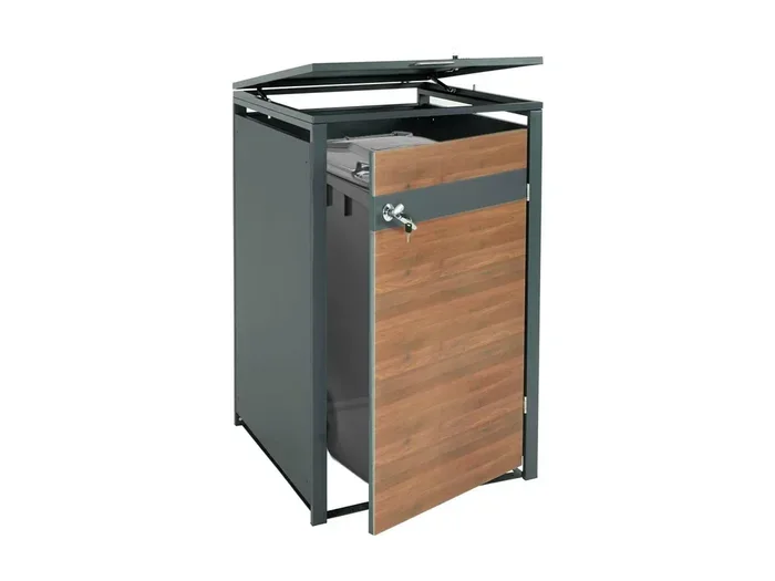 Copribidone box spazzatura rifiuti MCW-J82 XL 98x72x117cm acciaio inox antracite ciliegio