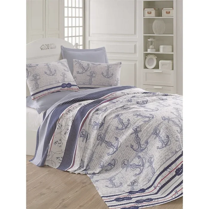 Copriletto Bianco/blu, 200×235 cm