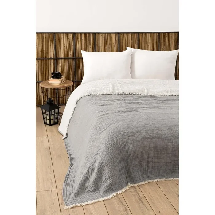 Copriletto Dyed Yarn In mussola, grigio, 230×250 cm