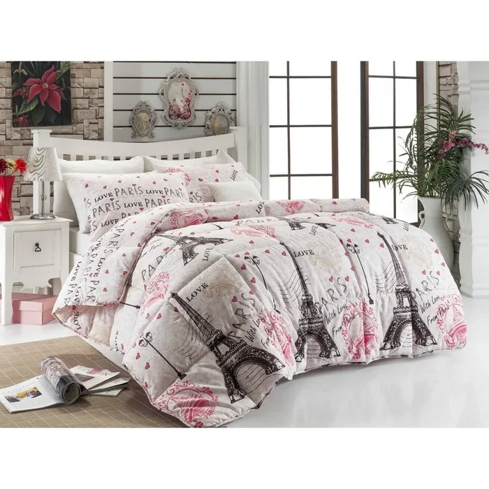 Copriletto Fromparis Con rivestimento trapuntato, bianco/rosa, 195×215 cm