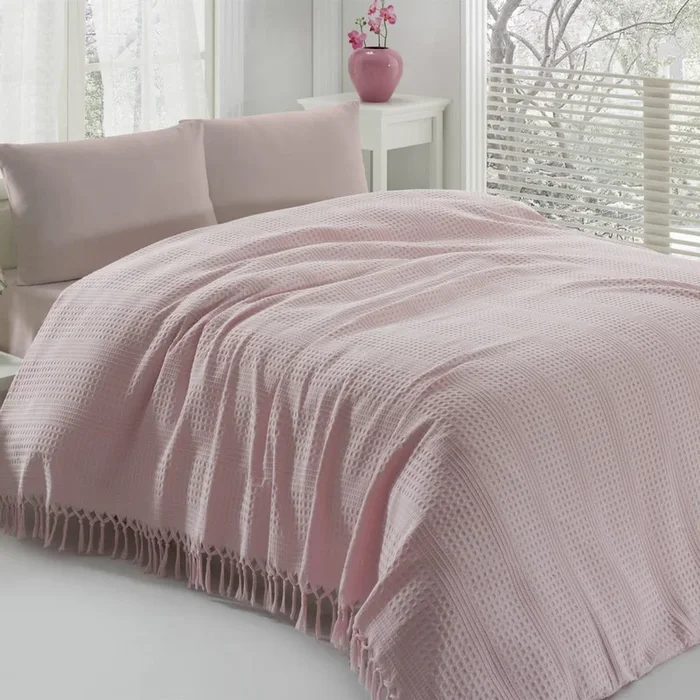 Copriletto In cotone, rosa chiaro, 220×240 cm