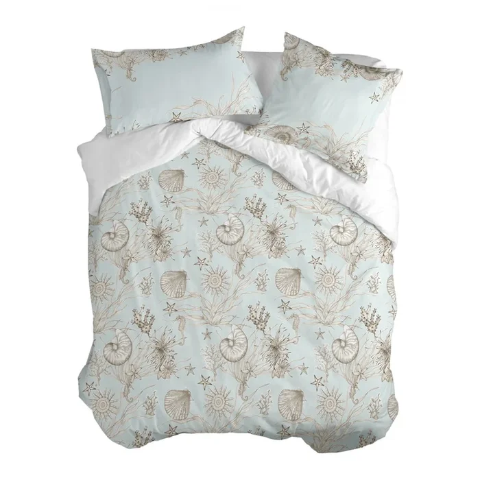 Copripiumino Coral Reef Per letto singolo, con chiusura con bottoni, in cotone, a fiori, color menta/marrone, 140×200 cm