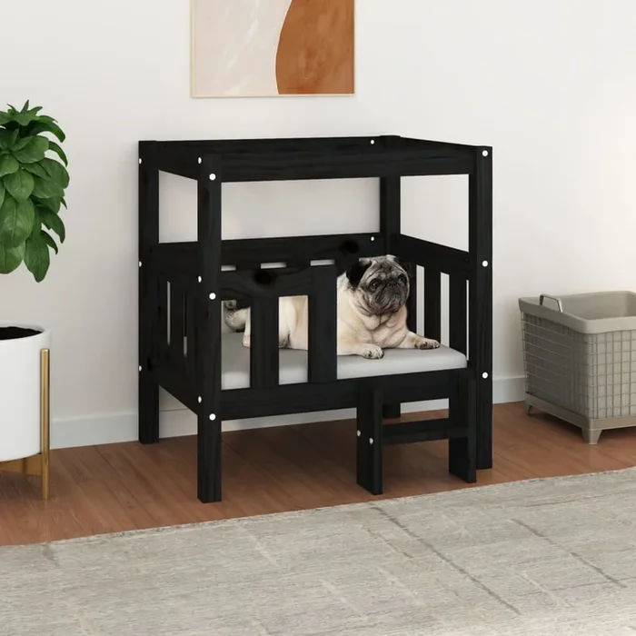 Cuccia per Cani Cuccetta 65,5x43x70 cm in Legno Massello di Pino Colore Nero