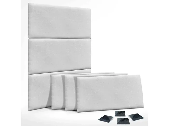 DHOME Set di 6 Pannelloi Rivestitoi in Lino Autoadesivo per Parete Fonoassorbentei Protettivoi dagli Impatti Testiera (Bianco, 50x40cm, x6)