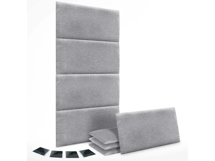 DHOME Set di 8 pannelli imbottiti in lana ecologica Pannelli acustici autoadesivi per pareti Protezione dagli urti (grigio chiaro, 60x50cm, x8)