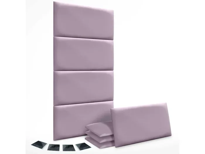 DHOME Set di 8 pannelli imbottiti in similpelle ecologica Confezione autoadesiva per protezione acustica assorbente da parete (Lilla, 60x50cm, x8)