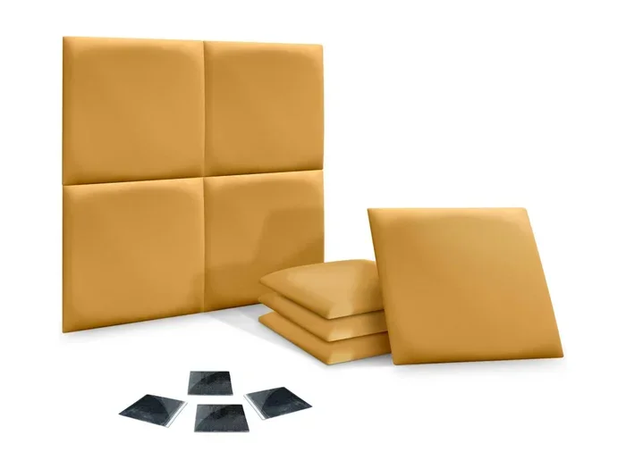 DHOME Set di 8 pannelli imbottiti in similpelle ecologica Confezione autoadesiva per protezione acustica assorbente da parete (Senape, 60x60cm, x8)