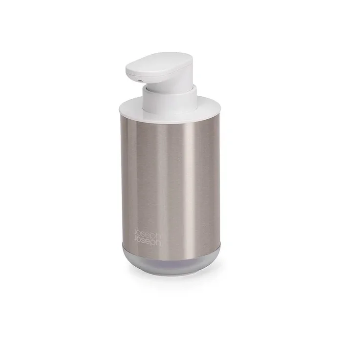 Dispenser per sapone Duo Steel In acciaio inox, argentato, 300 ml, 8×8 cm, altezza totale 16 cm