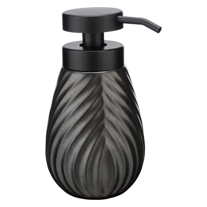 Dispenser per sapone Idro In ceramica, color antracite, 330 ml, 8,5×9,5 cm, altezza totale 16 cm