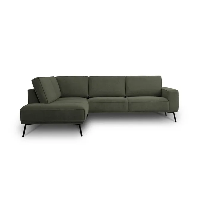 Divano angolare Amsterdam Con rivestimento in ciniglia, con penisola a sinistra/a L, idrorepellente/antimacchia, verde scuro, a quattro posti, larghezza totale 260 cm