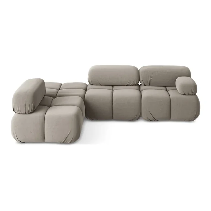 Divano angolare componibile Lokua Con rivestimento in velluto, reclinabile, con penisola a sinistra/a L, beige, a quattro posti, larghezza totale 285 cm