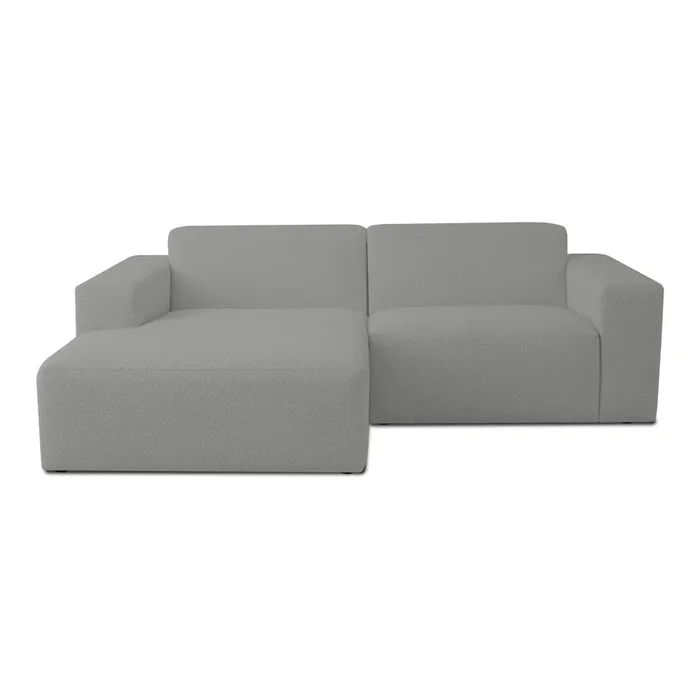 Divano angolare componibile Roxy Con rivestimento in bouclé, con penisola a sinistra/con chaise lounge, grigio, a tre posti, larghezza totale 228 cm