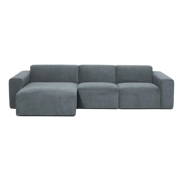Divano angolare componibile Sting Con rivestimento in velluto a coste, con penisola a sinistra/con chaise lounge, idrorepellente/antimacchia, grigio, a quattro posti, larghezza totale 300 cm