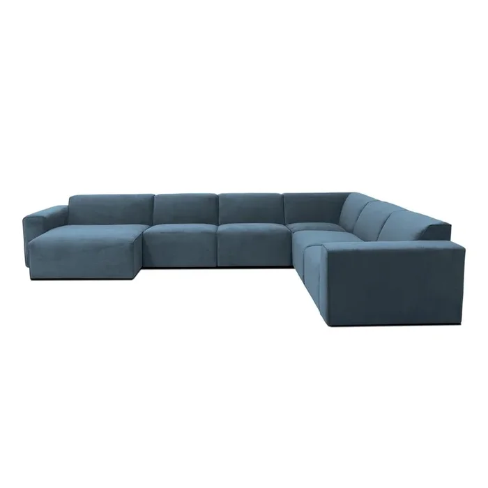 Divano angolare componibile Sting Con rivestimento in velluto a coste, con penisola a sinistra/con chaise lounge, idrorepellente/antimacchia, blu, a cinque o più posti, larghezza totale 371 cm