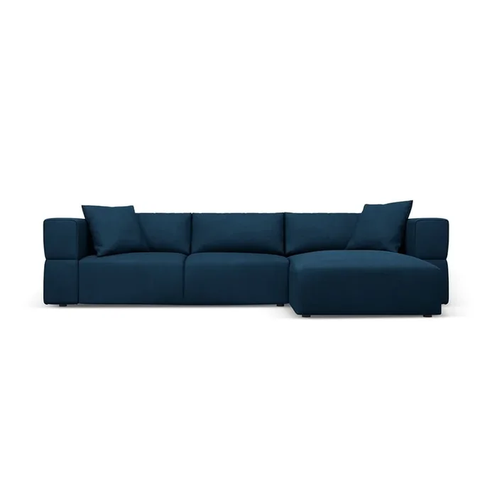Divano angolare Esther Con rivestimento in ciniglia, con penisola a destra/con chaise lounge, blu, a quattro posti, larghezza totale 305 cm
