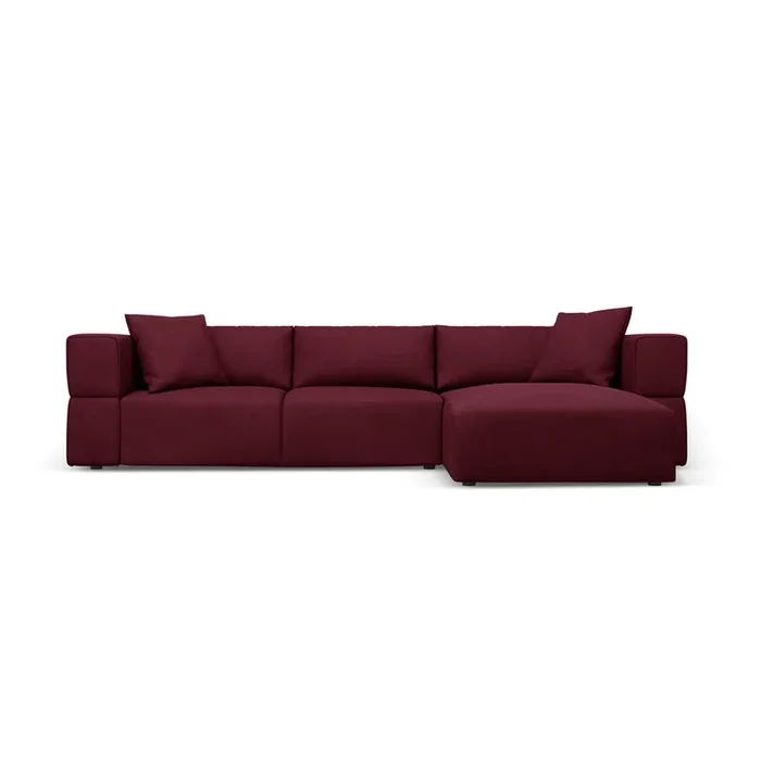Divano angolare Esther Con rivestimento in ciniglia, con penisola a destra/con chaise lounge, burgundy, a quattro posti, larghezza totale 305 cm