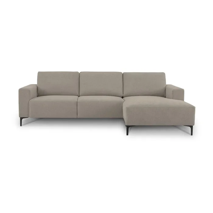 Divano angolare Fabian Con rivestimento in ciniglia, con penisola a destra/con chaise lounge, marrone chiaro, a quattro posti, larghezza totale 262 cm