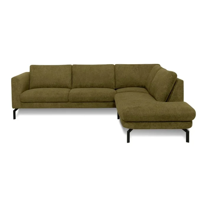 Divano angolare Gomero Con rivestimento in ciniglia, con penisola a destra/a L, idrorepellente/antimacchia, color senape/color kaki, a tre posti, larghezza totale 264 cm