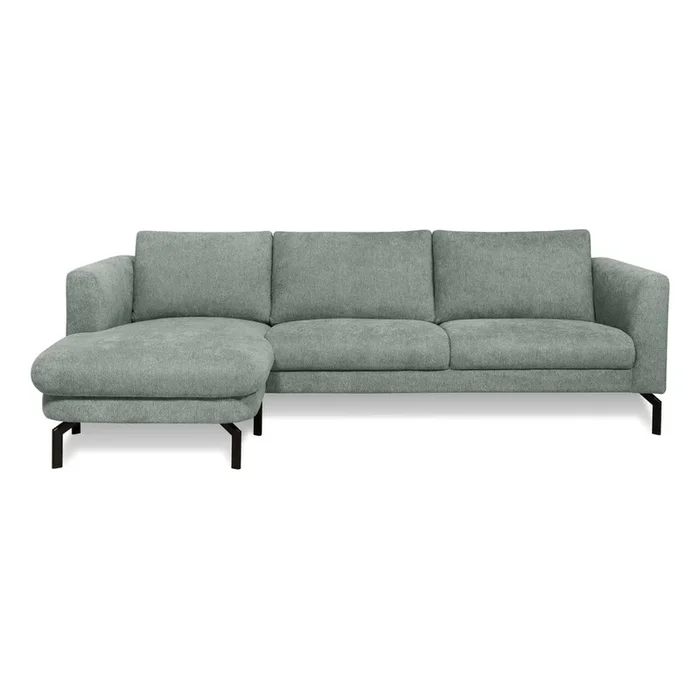 Divano angolare Gomero Con rivestimento in ciniglia, con penisola a sinistra/con chaise lounge, idrorepellente/antimacchia, grigio chiaro/turchese, a quattro posti, larghezza totale 258 cm