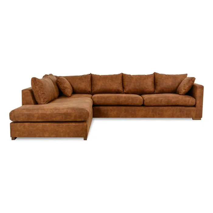 Divano angolare Hamburg Con rivestimento in finta pelle, con penisola a sinistra/a L, marrone cognac, a cinque o più posti, larghezza totale 318 cm