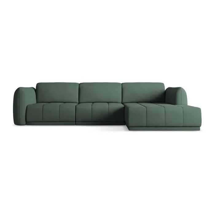 Divano angolare Hoku Con rivestimento in ciniglia, con penisola a destra/con chaise lounge, verde, a quattro posti, larghezza totale 290 cm