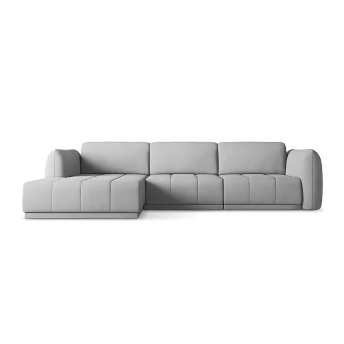 Divano angolare Hoku Con rivestimento in ciniglia, con penisola a sinistra/con chaise lounge, grigio chiaro, a quattro posti, larghezza totale 290 cm