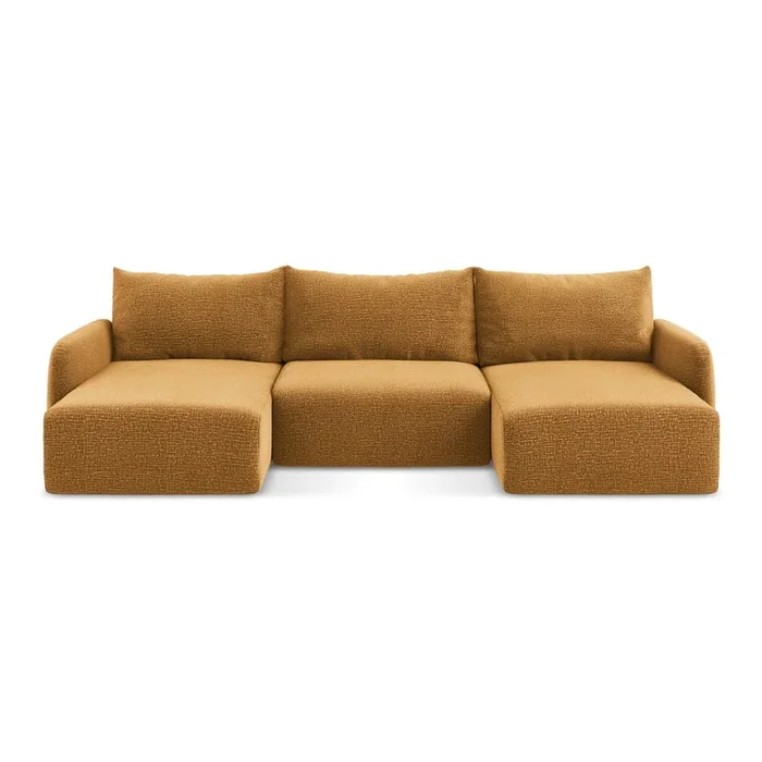 Divano angolare Kalena Con rivestimento in ciniglia, allungabile/con contenitore, a U, arancione, a cinque o più posti, larghezza totale 332 cm