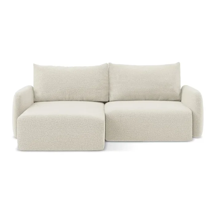 Divano angolare Kalena Con rivestimento in ciniglia, allungabile/con contenitore, con penisola a sinistra/con chaise lounge, color crema, a tre posti, larghezza totale 244 cm