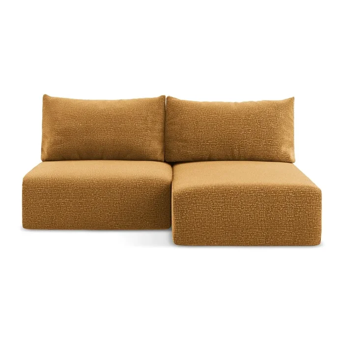 Divano angolare Kalena Con rivestimento in ciniglia, allungabile/con contenitore, con penisola a destra/con chaise lounge, arancione, a tre posti, larghezza totale 210 cm