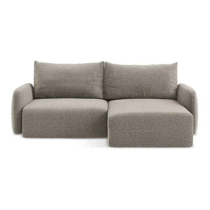 Divano angolare Kalena Con rivestimento in ciniglia, allungabile/con contenitore, con penisola a destra/con chaise lounge, beige, a tre posti, larghezza totale 244 cm
