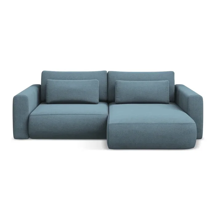 Divano angolare Kapua Allungabile/con contenitore, con penisola a destra/con chaise lounge, idrorepellente, azzurro, a tre posti, larghezza totale 240 cm
