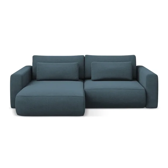 Divano angolare Kapua Allungabile/con contenitore, con penisola a sinistra/con chaise lounge, idrorepellente, blu, a tre posti, larghezza totale 240 cm