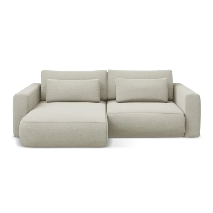 Divano angolare Kapua Allungabile/con contenitore, con penisola a sinistra/con chaise lounge, idrorepellente, beige, a tre posti, larghezza totale 240 cm