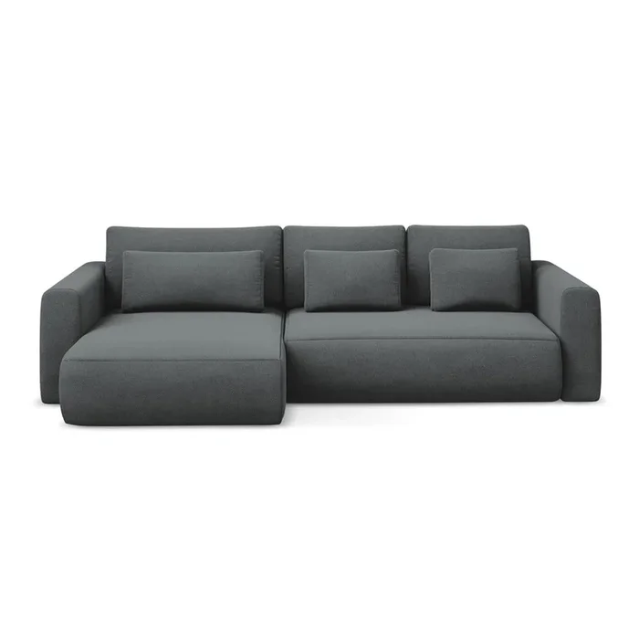 Divano angolare Kapua Allungabile/con contenitore, con penisola a sinistra/con chaise lounge, idrorepellente, grigio scuro, a quattro posti, larghezza totale 278 cm