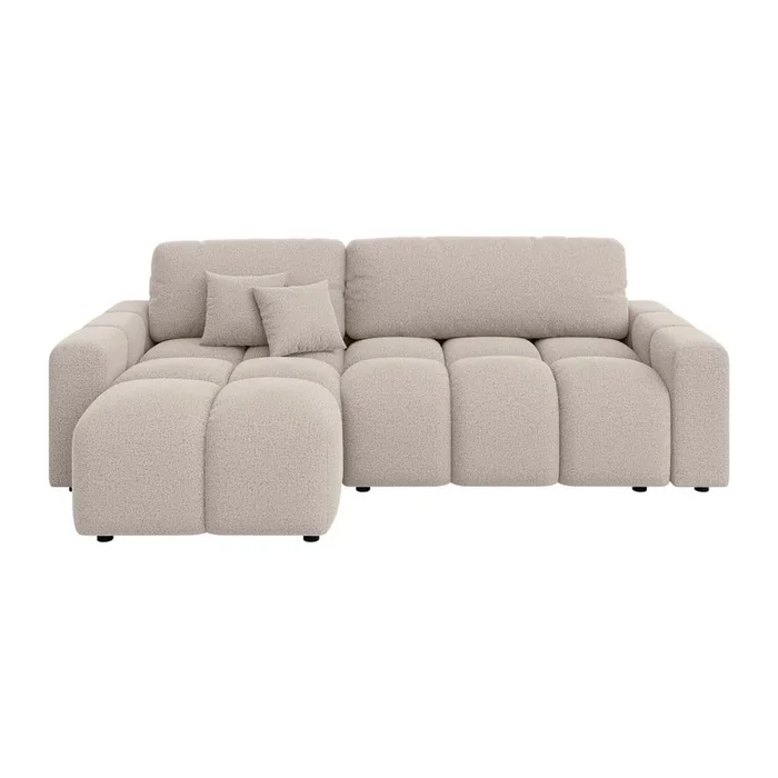 Divano angolare Luki Allungabile/con contenitore, con penisola a destra/con penisola a sinistra/con composizione variabile/con chaise lounge, beige, a tre posti, larghezza totale 233 cm