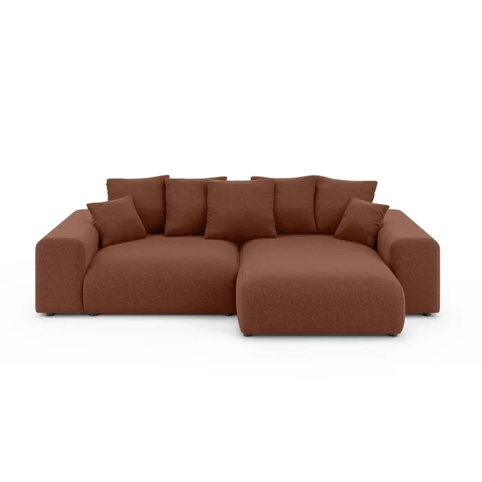 Divano angolare Luma Allungabile/con contenitore, con penisola a destra/con penisola a sinistra/con composizione variabile/con chaise lounge, color mattone, a tre posti, larghezza totale 255 cm