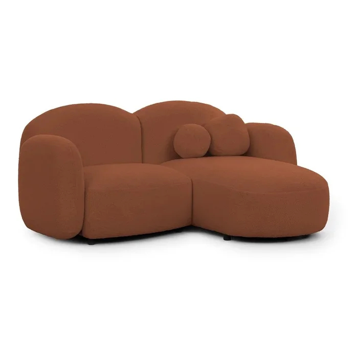 Divano angolare Orbit Con rivestimento in bouclé, con penisola a destra/con chaise lounge, idrorepellente/antimacchia, color terracotta, a due posti, larghezza totale 190 cm