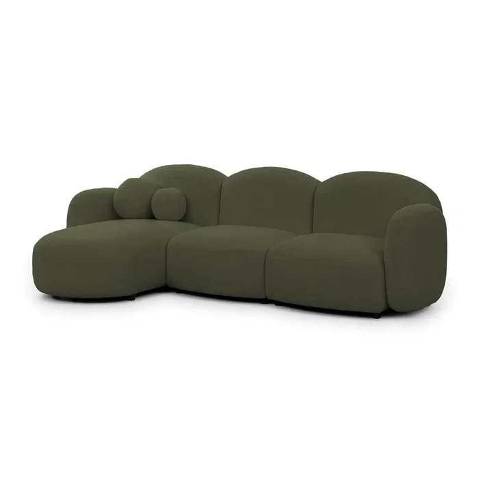 Divano angolare Orbit Con rivestimento in bouclé, con penisola a sinistra/con chaise lounge, idrorepellente/antimacchia, verde, a quattro posti, larghezza totale 268 cm
