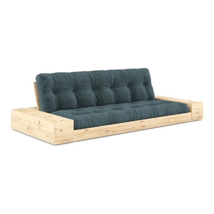 Divano Base Con rivestimento in velluto a coste, allungabile/con contenitore, futon, blu, a tre posti, larghezza totale 244 cm