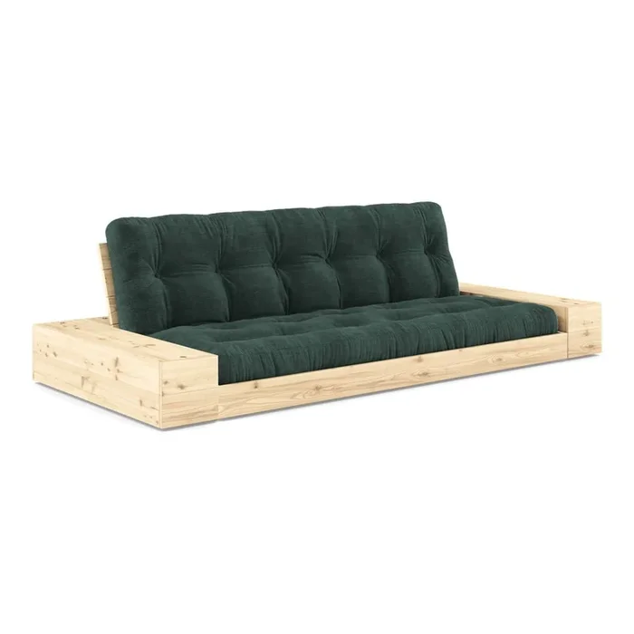 Divano Base Con rivestimento in velluto a coste, allungabile/con contenitore, futon, verde scuro, a tre posti, larghezza totale 244 cm