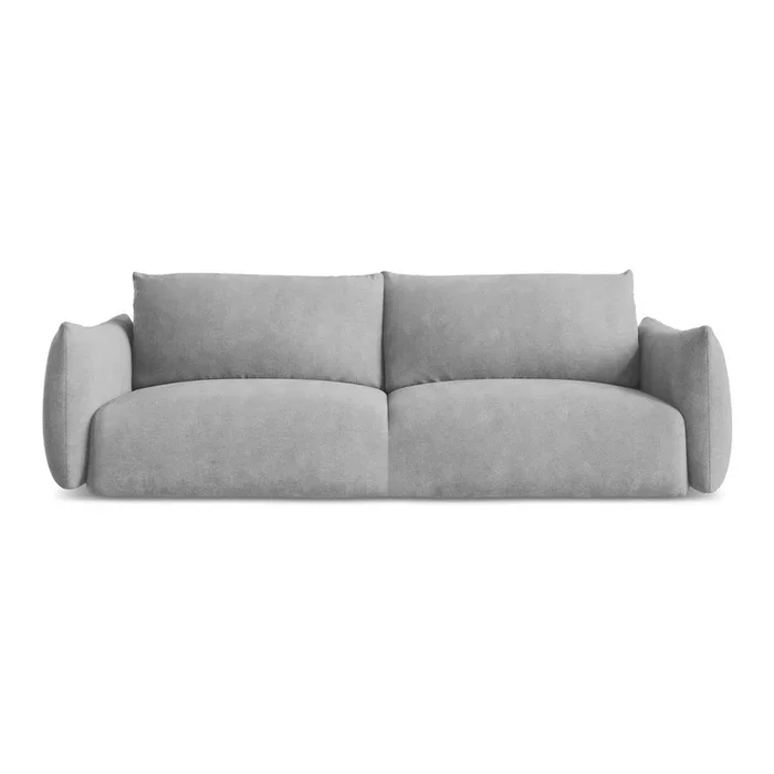 Divano Leila Con rivestimento in ciniglia, allungabile/con contenitore, grigio chiaro, a tre posti, larghezza totale 230 cm