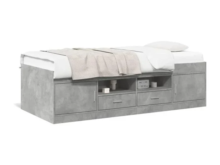 Divano Letto con Cassetti Grigio Cemento 100×200 cm Multistrato
