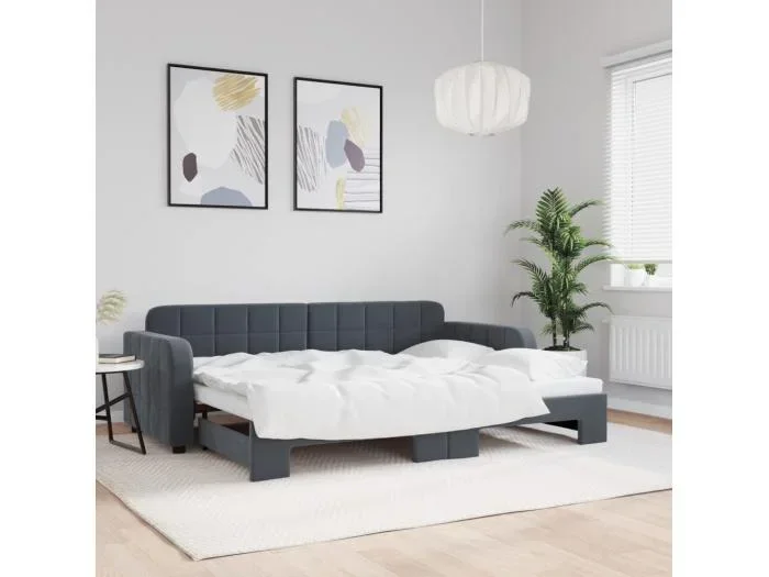Divano Letto con Letto Estraibile Grigio Scuro 80x200cm Velluto