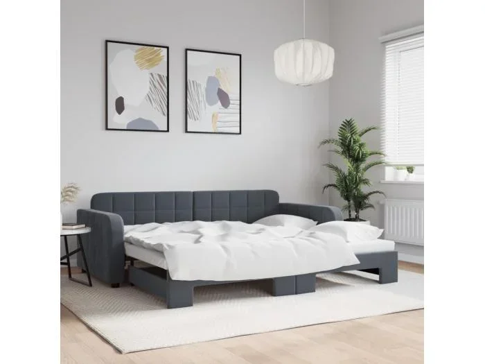 Divano Letto con Letto Estraibile Grigio Scuro 90x190cm Velluto