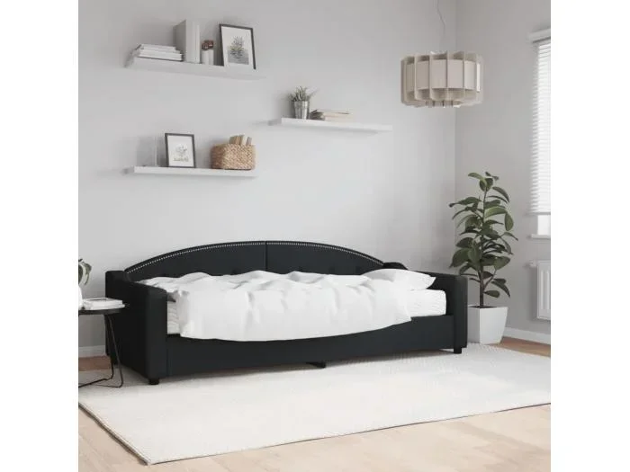 Divano Letto con Materasso Nero 80×200 cm in Tessuto